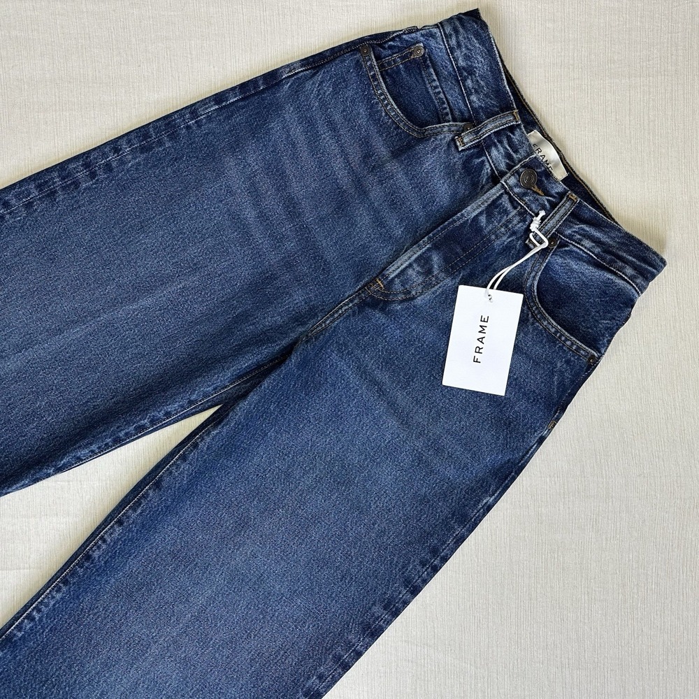 NWT FRAME The Collegiate High Rise Relaxed Wide Leg Jeans Women 23 Blue Fade - Picture 3 of 9